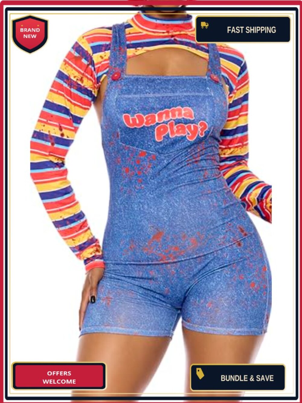 Forplay Movie Character Costume Romper Bolero Socks Wig Prop Knife
